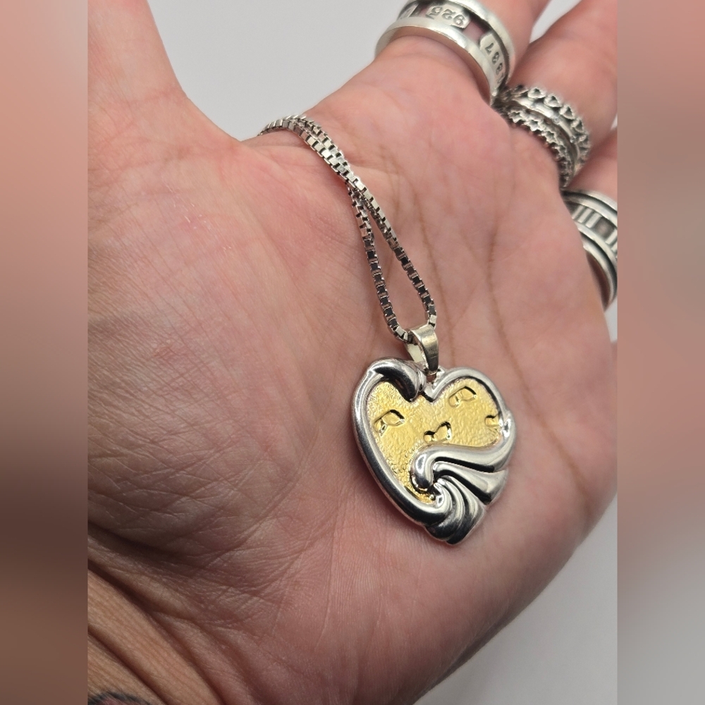 Gorham Sterling Silver and Gold Heart Pendant Necklace